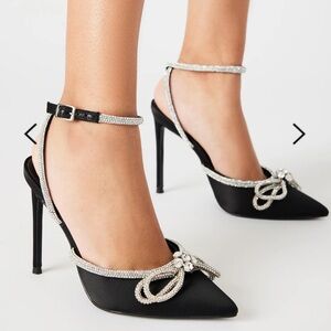 Steve Madden Black Heels with Silver Bow Accents